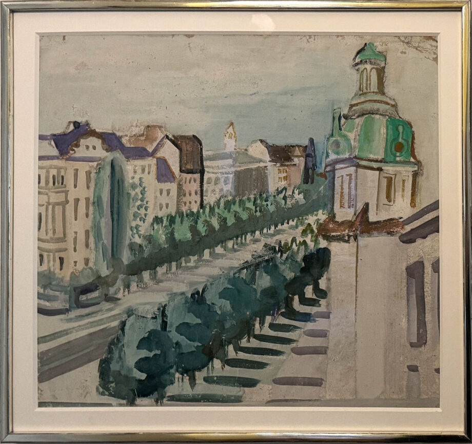 Edvard Frank - Stadtansicht mit Baum-Allee