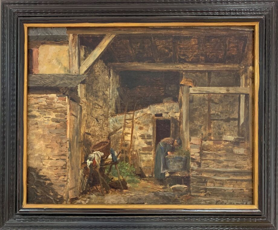 Julius Ehrentraut - Bäuerin in einer Scheune - um 1880